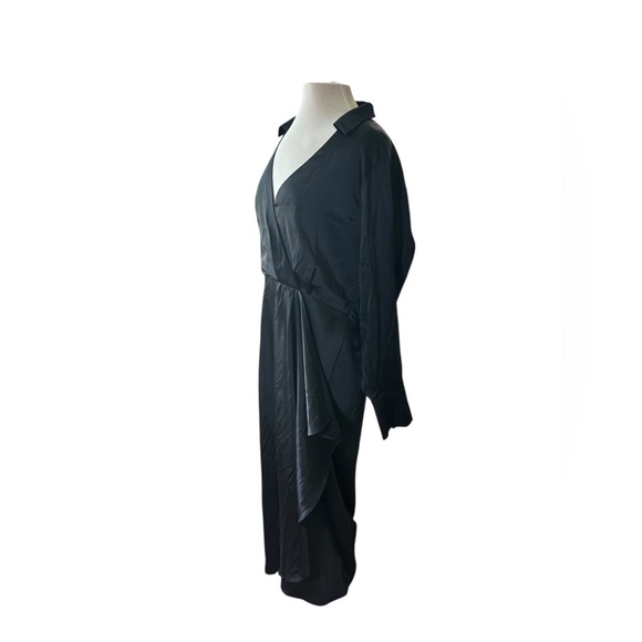 Abercrombie & Fitch Black Long-Sleeve Satin Collared Shirt Dress Size XL Midi - Picture 6 of 11